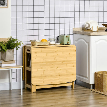 Folding dining table, bamboo, storage and adjustable feet
