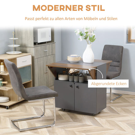 Folding dining table with wheels and storage, light grey/dark brown