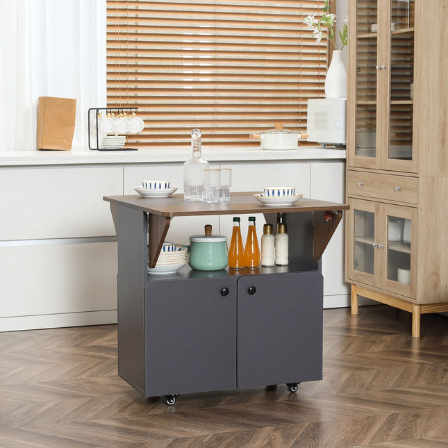 Folding dining table with wheels and storage, light grey/dark brown