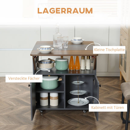 Folding dining table with wheels and storage, light grey/dark brown