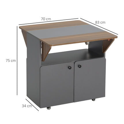 Folding dining table with wheels and storage, light grey/dark brown