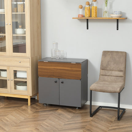 Folding dining table with wheels and storage, light grey/dark brown