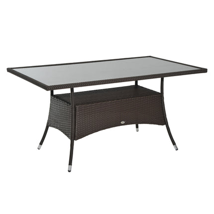 Outdoor dining table - Glass & Polyrattan, Brown & Black, 150x85cm
