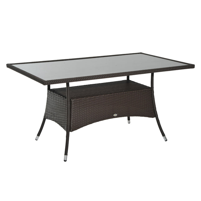 Outdoor dining table - Glass & Polyrattan, Brown & Black, 150x85cm