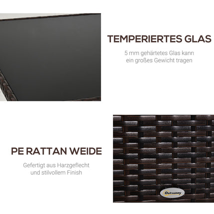 Outdoor dining table - Glass & Polyrattan, Brown & Black, 150x85cm