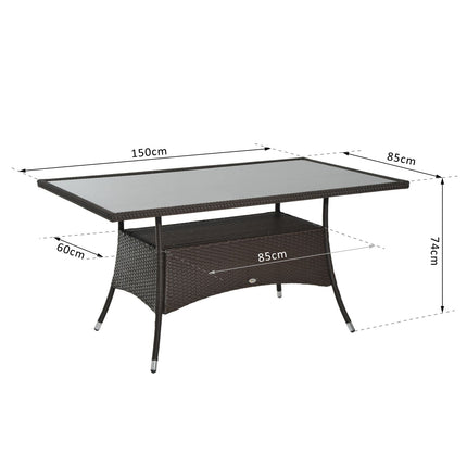 Outdoor dining table - Glass & Polyrattan, Brown & Black, 150x85cm
