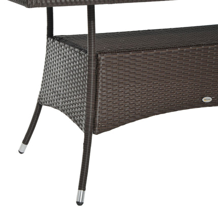 Outdoor dining table - Glass & Polyrattan, Brown & Black, 150x85cm