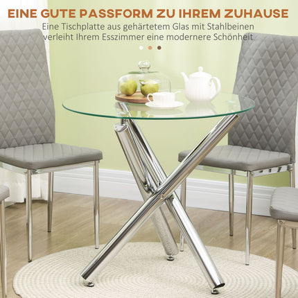Round glass dining table, Steel base, Seats 4, Ø80 cm