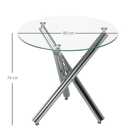 Round glass dining table, Steel base, Seats 4, Ø80 cm
