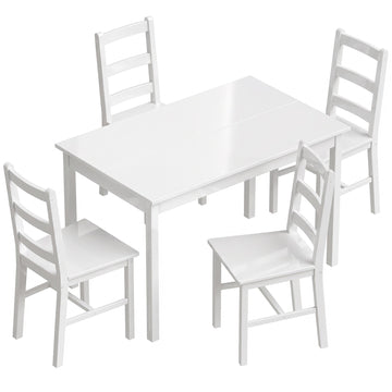 Eettafelset, 5-delig, massief grenen, wit, 4 zitplaatsen