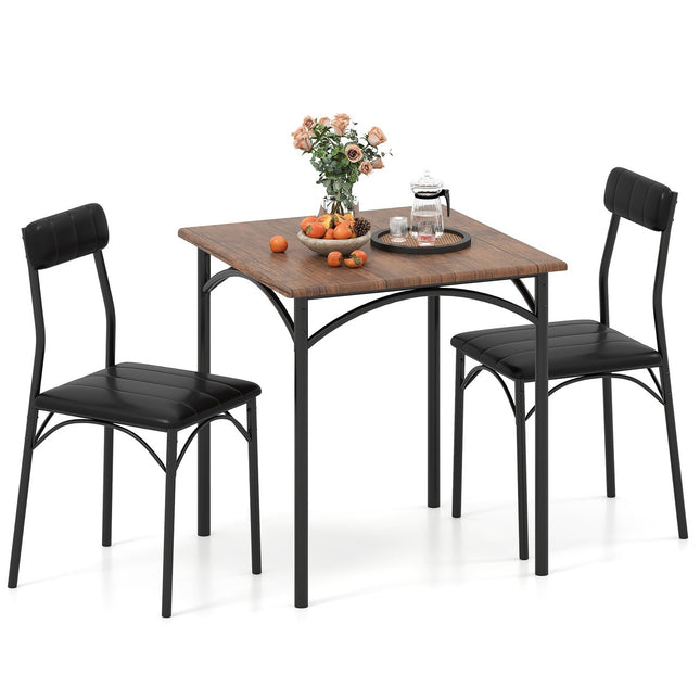 Dining Table Set for 2 with Padded Chairs, Space-Saving Design