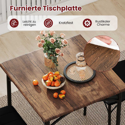 Dining Table Set for 2 with Padded Chairs, Space-Saving Design