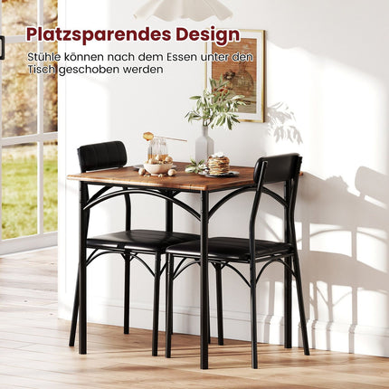 Dining Table Set for 2 with Padded Chairs, Space-Saving Design