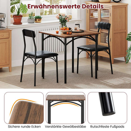 Dining Table Set for 2 with Padded Chairs, Space-Saving Design