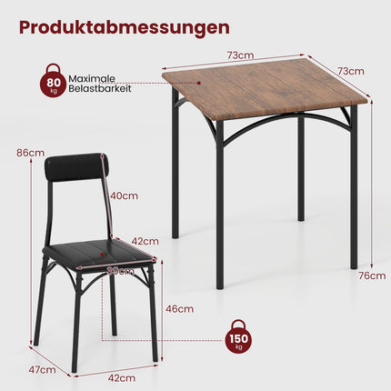 Dining Table Set for 2 with Padded Chairs, Space-Saving Design
