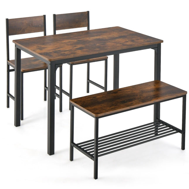 Dining Table Set for 4 – Table, 2 Chairs, Bench, Shelf