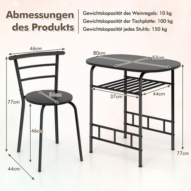 Dining Table Set with 2 Chairs, Space-Saving, Black
