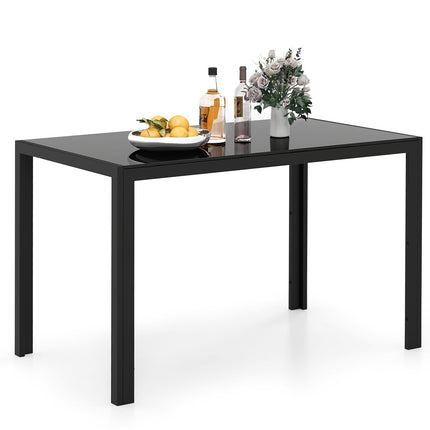 Dining Table for 4, Glass Top, Black Metal Frame, 120x70x75 cm