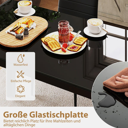 Dining Table for 4, Glass Top, Black Metal Frame, 120x70x75 cm