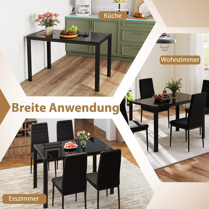 Dining Table for 4, Glass Top, Black Metal Frame, 120x70x75 cm