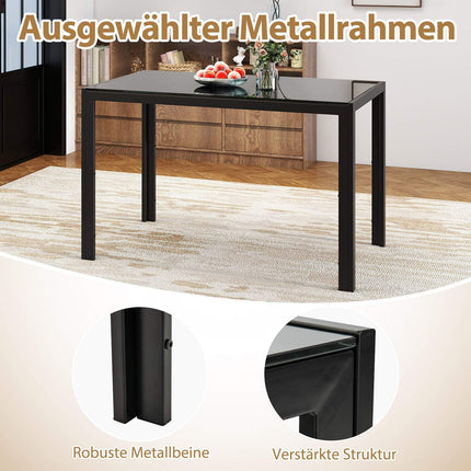 Dining Table for 4, Glass Top, Black Metal Frame, 120x70x75 cm