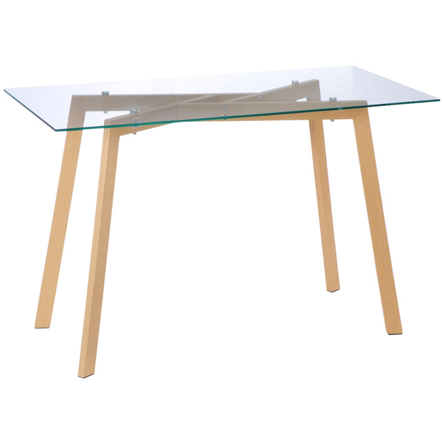 Dining Table for 4, Glass Top, Steel Frame, 120x60 cm
