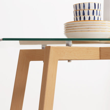 Dining Table for 4, Glass Top, Steel Frame, 120x60 cm