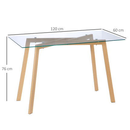 Dining Table for 4, Glass Top, Steel Frame, 120x60 cm