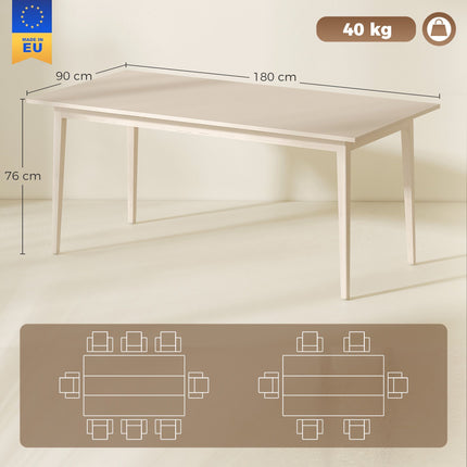 Dining Table for 8, Modern Design, Solid Wood Legs, Cream