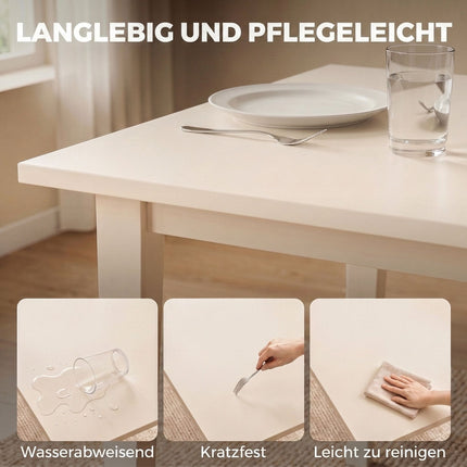 Dining Table for 8, Modern Design, Solid Wood Legs, Cream