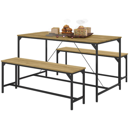 Dining table set with 2 benches for 4 - Natural finish