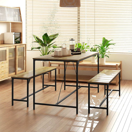 Dining table set with 2 benches for 4 - Natural finish