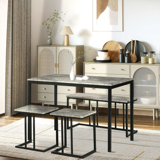 Kitchen table set with 3 benches for 4 - Grey