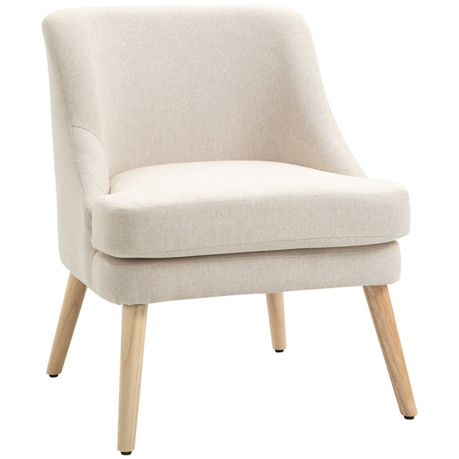 Eetkamerstoel Moderne keukenstoel met armleuning, gestoffeerde stoel in linnen touch, hout, wit, 63x69x79,5 cm