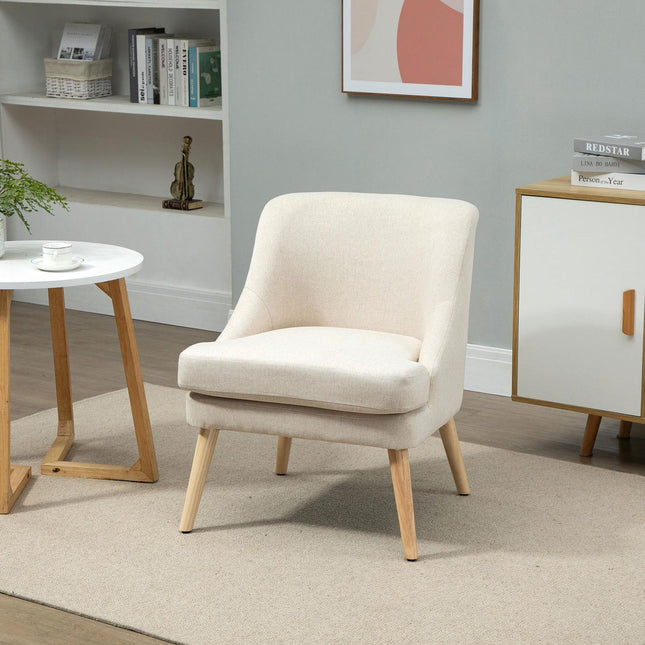 Eetkamerstoel Moderne keukenstoel met armleuning, gestoffeerde stoel in linnen touch, hout, wit, 63x69x79,5 cm