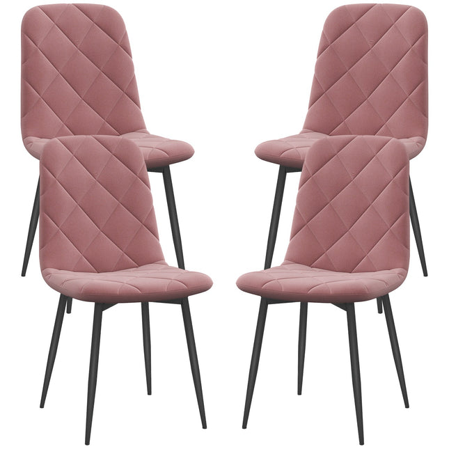 Eetkamerstoelen set van 4 keukenstoelen met rugleuning, fluweellook, fauteuil 45 x 54 x 87 cm roze