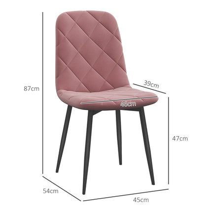 Eetkamerstoelen set van 4 keukenstoelen met rugleuning, fluweellook, fauteuil 45 x 54 x 87 cm roze