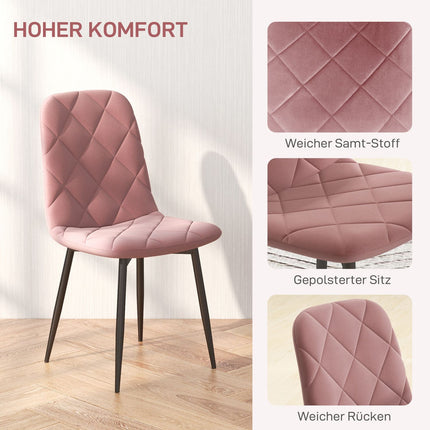Eetkamerstoelen set van 4 keukenstoelen met rugleuning, fluweellook, fauteuil 45 x 54 x 87 cm roze