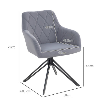 Eetkamerstoel gestoffeerde stoel met armleuning keukenstoel woonkamerstoel fluweellook retro design staalgrijs 58 x 60,5 x 79 cm Aosom