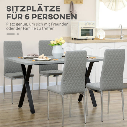 Dining table in gray stone look for 6 with steel legs