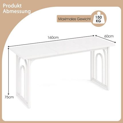 Dining room table wood 160 x 60 cm rectangular kitchen table with metal legs white
