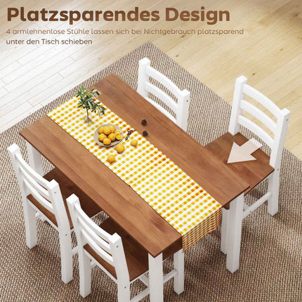 Dining set, dining table, 4 chairs, dining room set, pinewood, brown+white