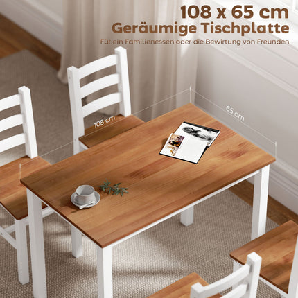 Dining set, dining table, 4 chairs, dining room set, pinewood, brown+white
