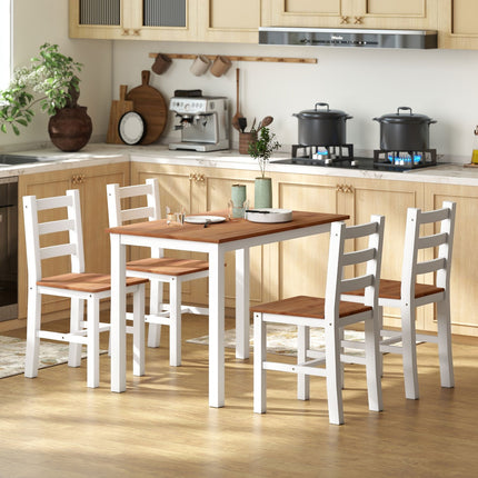 Dining set, dining table, 4 chairs, dining room set, pinewood, brown+white