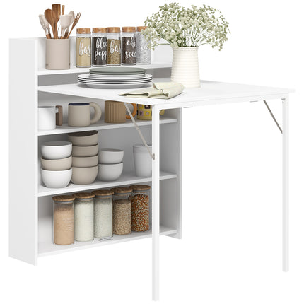 Folding dining table with shelves, Anti-tip, White