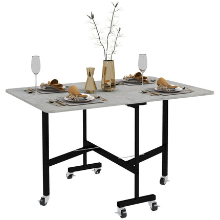 Folding dining table with wheels, steel legs, chairs 4-6