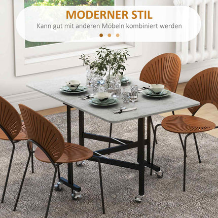 Folding dining table with wheels, steel legs, chairs 4-6