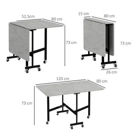 Folding dining table with wheels, steel legs, chairs 4-6