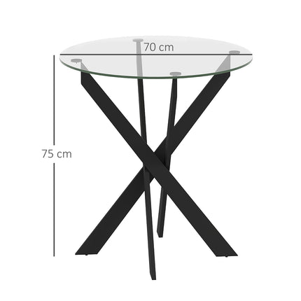 Round dining table for 4 - Glass top & steel legs, Ø70 cm