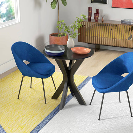 Round black dining table, modern steel frame, Ø78 x 75 cm